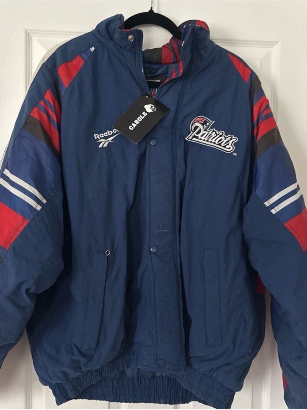 Reebok Men's Navy and Red Patriots Puffer Jacket - Picture 1 of 3